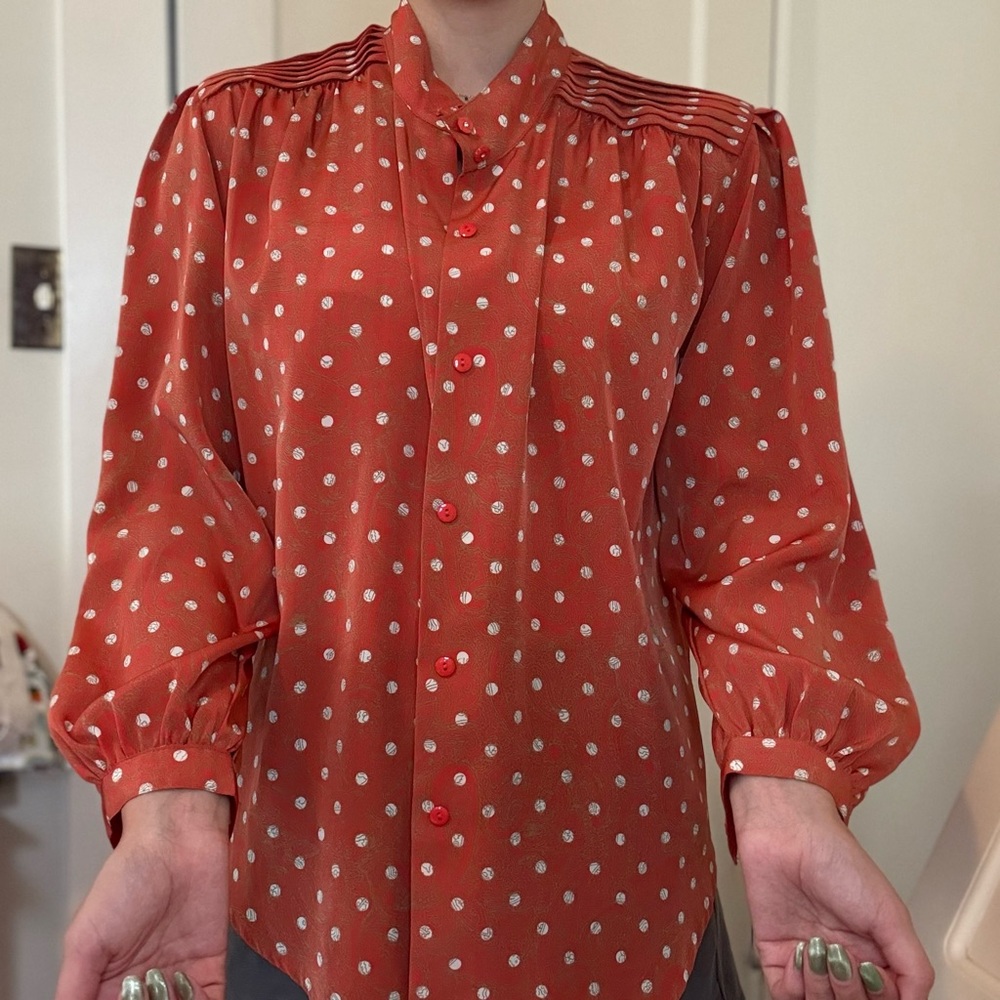 Polka Dot Button-Up Blouse - Red